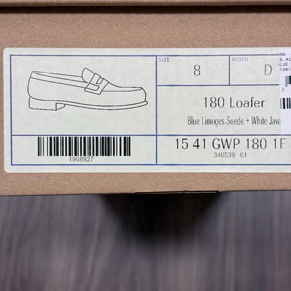 NIB J.M. Weston 180 Blue & White Penny Loafers Size 9US / 8UK